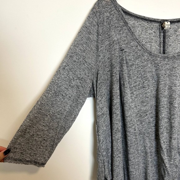 We The Free Womens Top Size Large Heathered Gray Linen Blouse 3/4 Sleeve - Picture 5 of 16